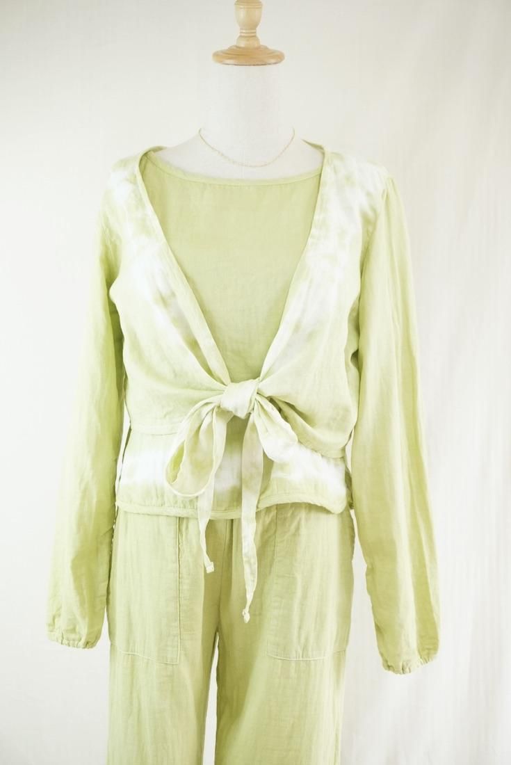 W gauze Ribbon Cardigan  Ginkgo 