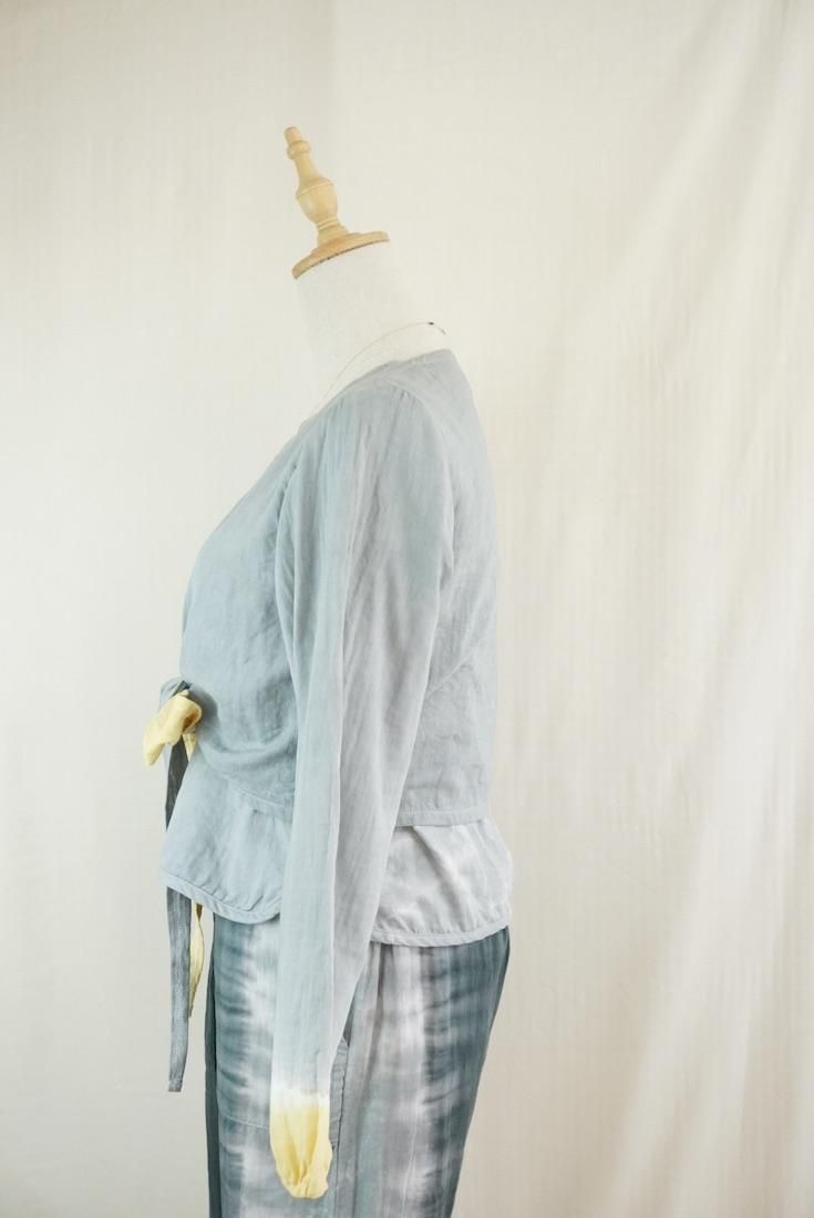 W gauze Ribbon Cardigan  Lightgray x Custard 