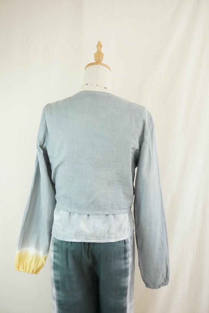 W gauze Ribbon Cardigan  Lightgray x Custard 