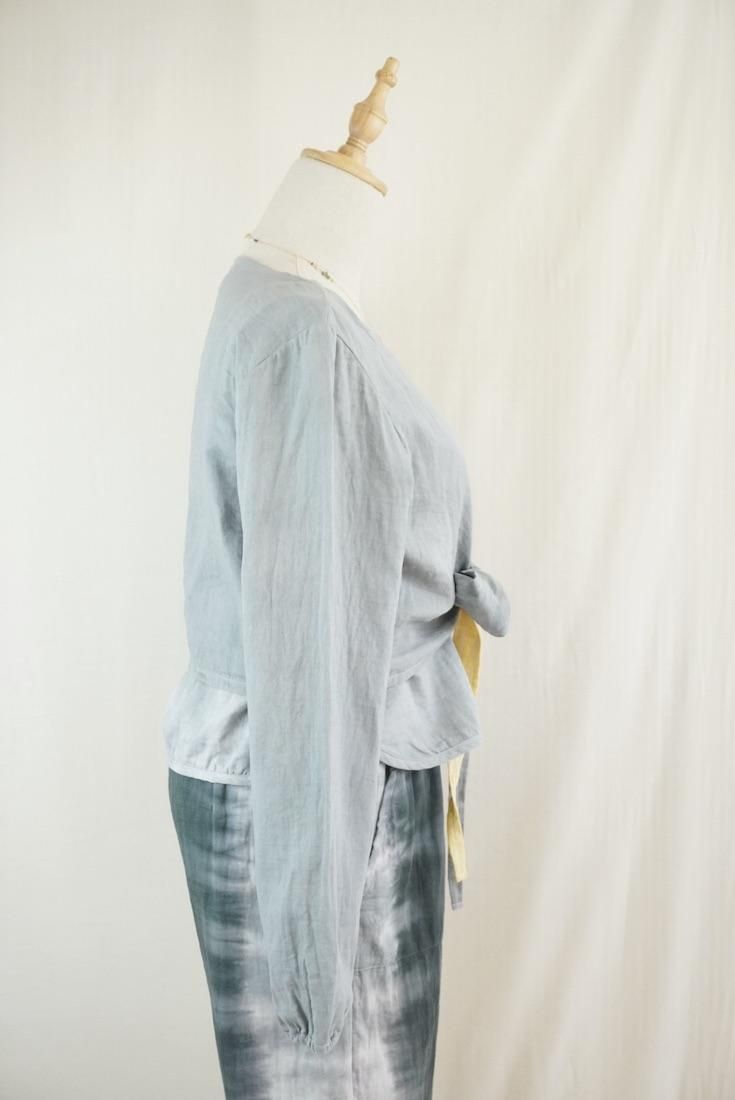 W gauze Ribbon Cardigan  Lightgray x Custard 