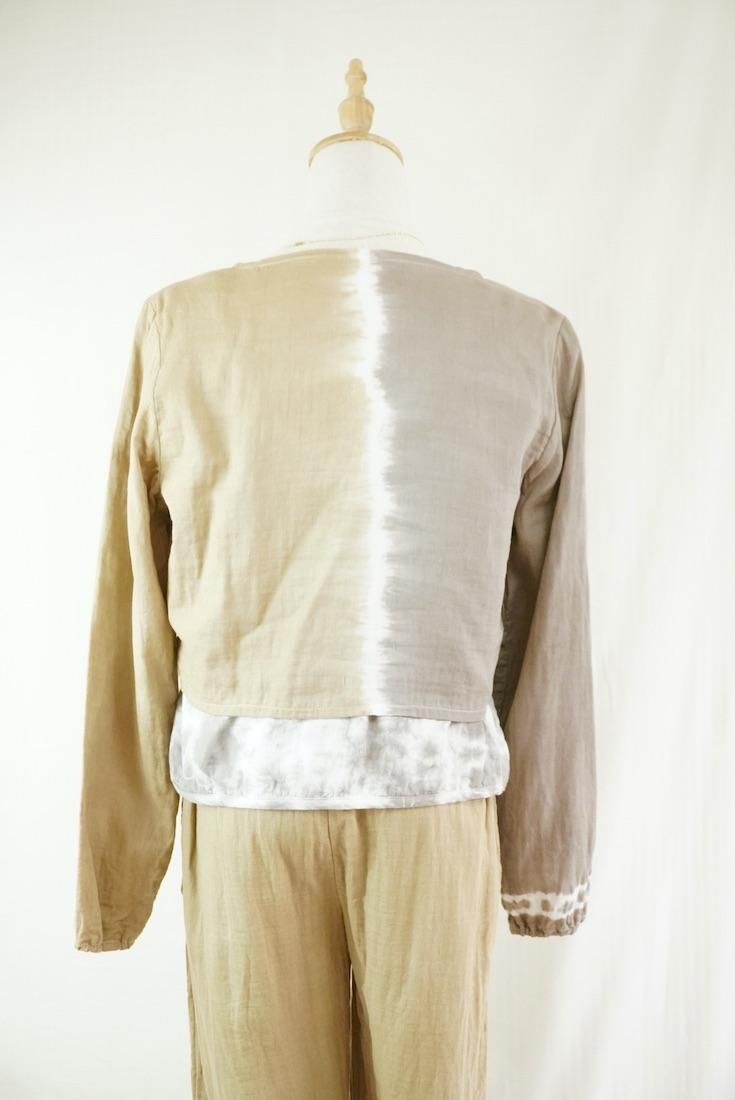 W gauze Ribbon Cardigan “ Taupe x Hazelnuts ”
