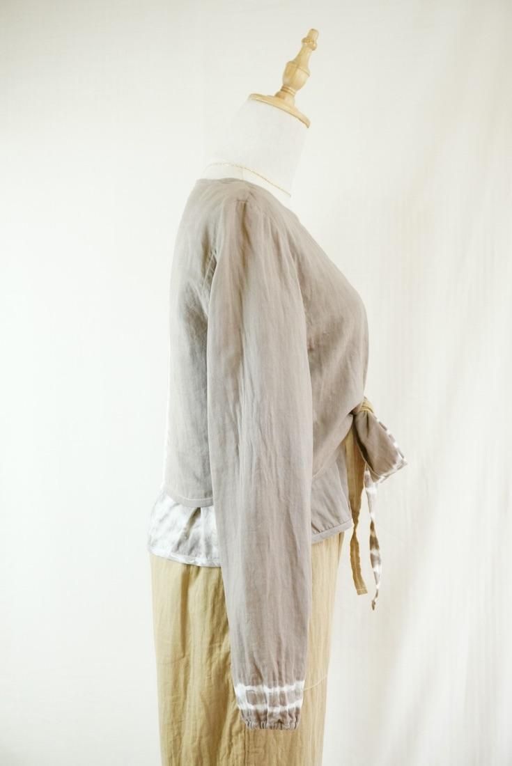 W gauze Ribbon Cardigan “ Taupe x Hazelnuts ”