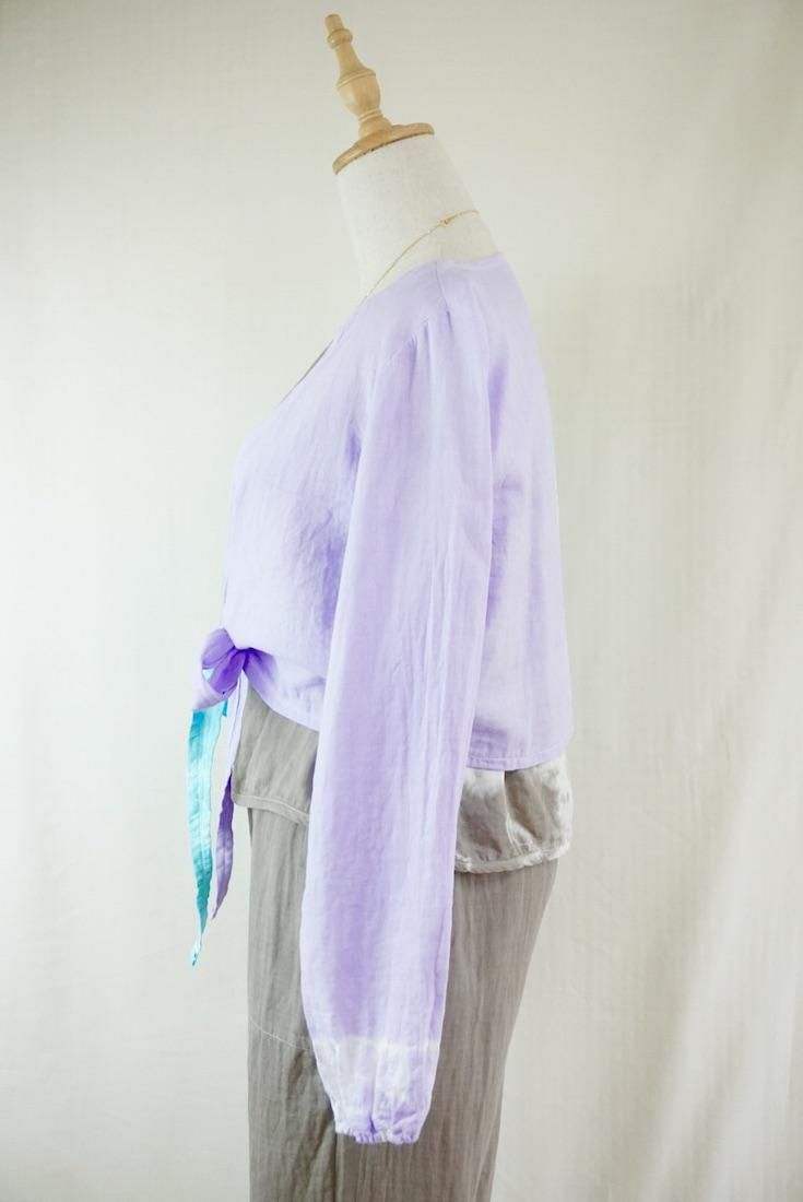 W gauze Ribbon Cardigan  Lilac x Turquoise 