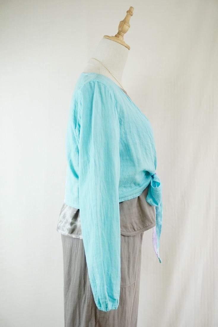 W gauze Ribbon Cardigan  Lilac x Turquoise 