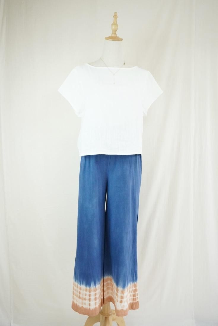 Cotton Relax Pants  Navy x Terracotta 