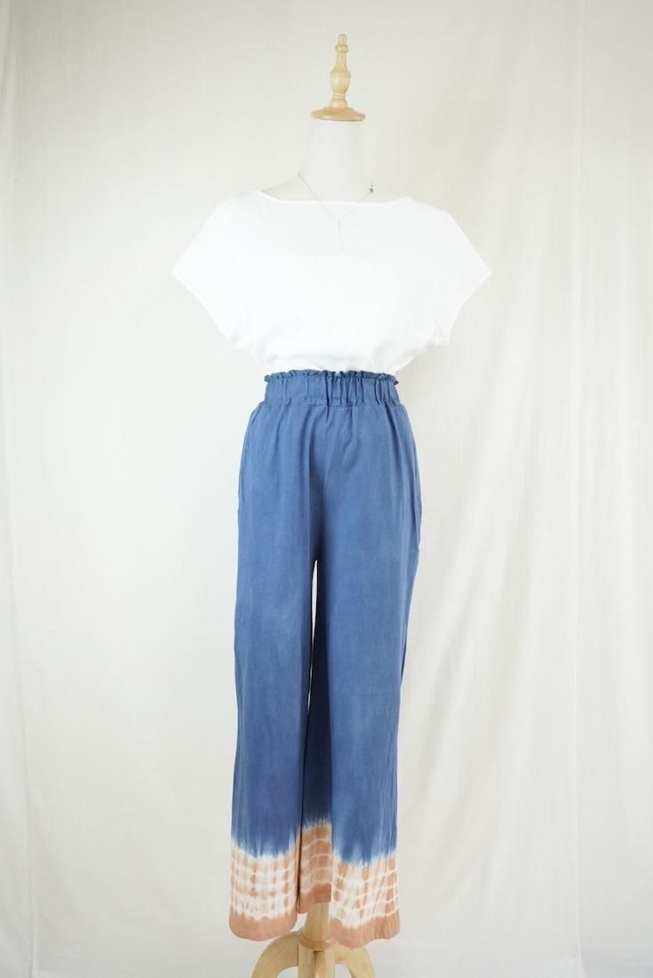 Cotton Relax Pants  Navy x Terracotta 