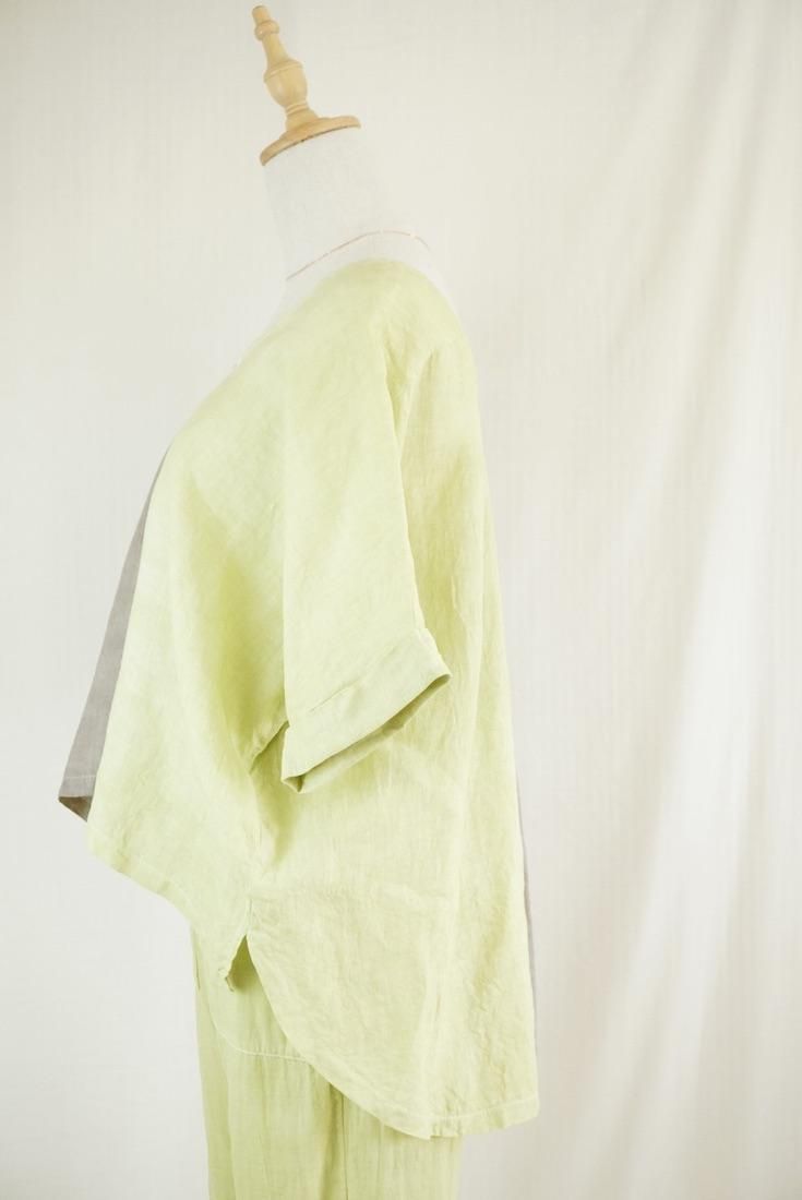 French Linen Relax Top  Taupe x Ginkgo 