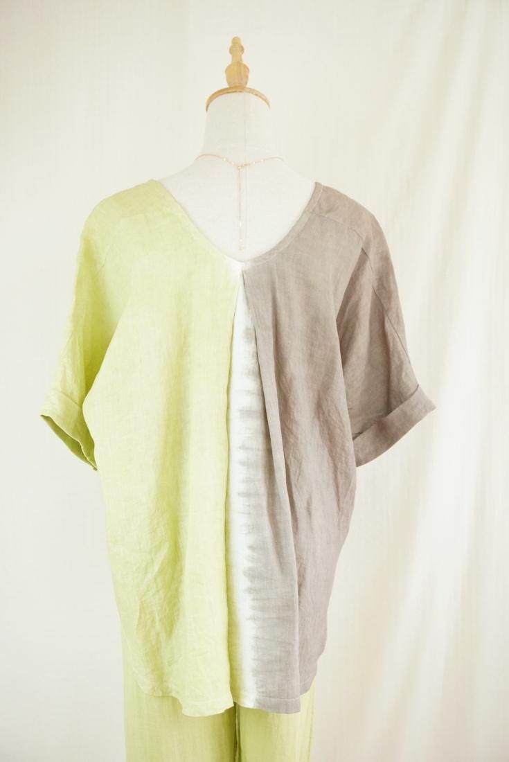 French Linen Relax Top  Taupe x Ginkgo 
