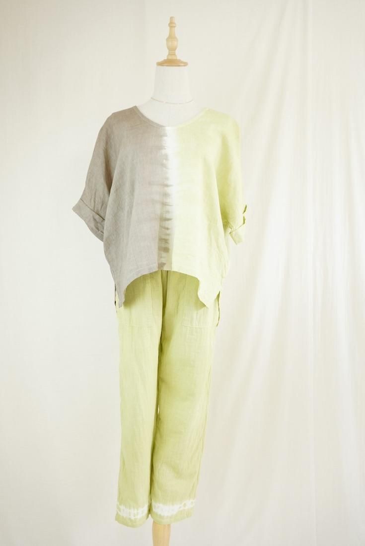 French Linen Relax Top  Taupe x Ginkgo 