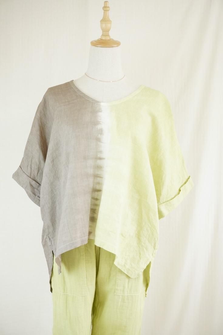 French Linen Relax Top  Taupe x Ginkgo 