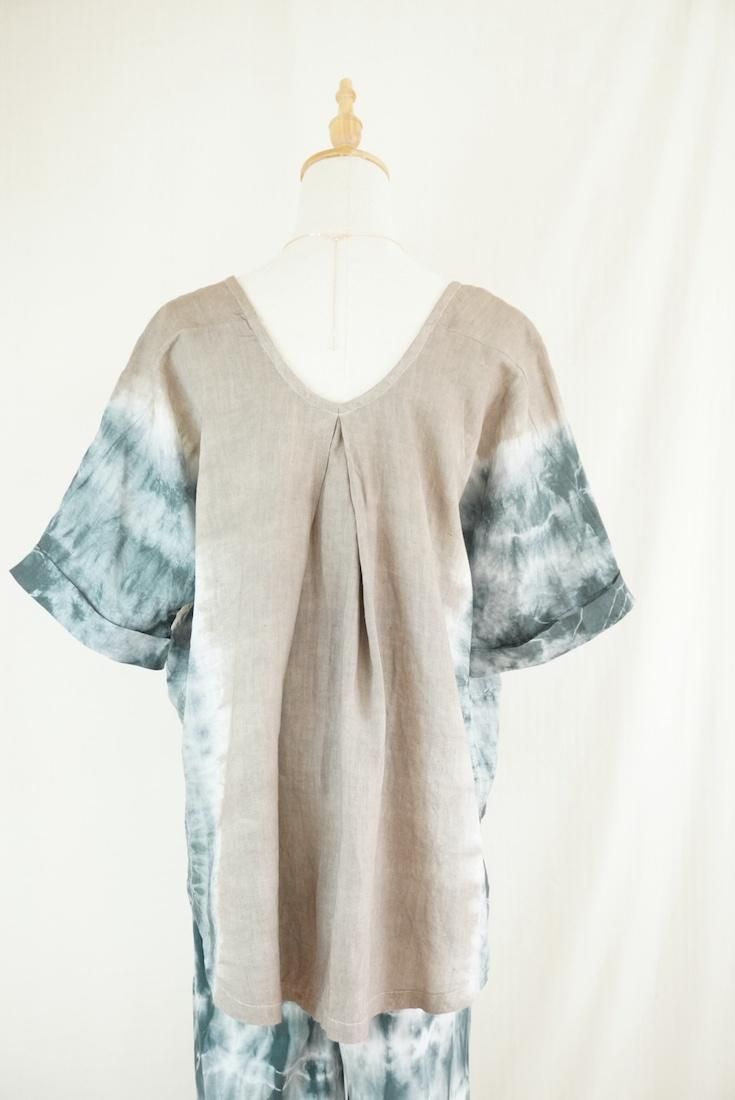 French Linen Relax Top  Taupe x Black 