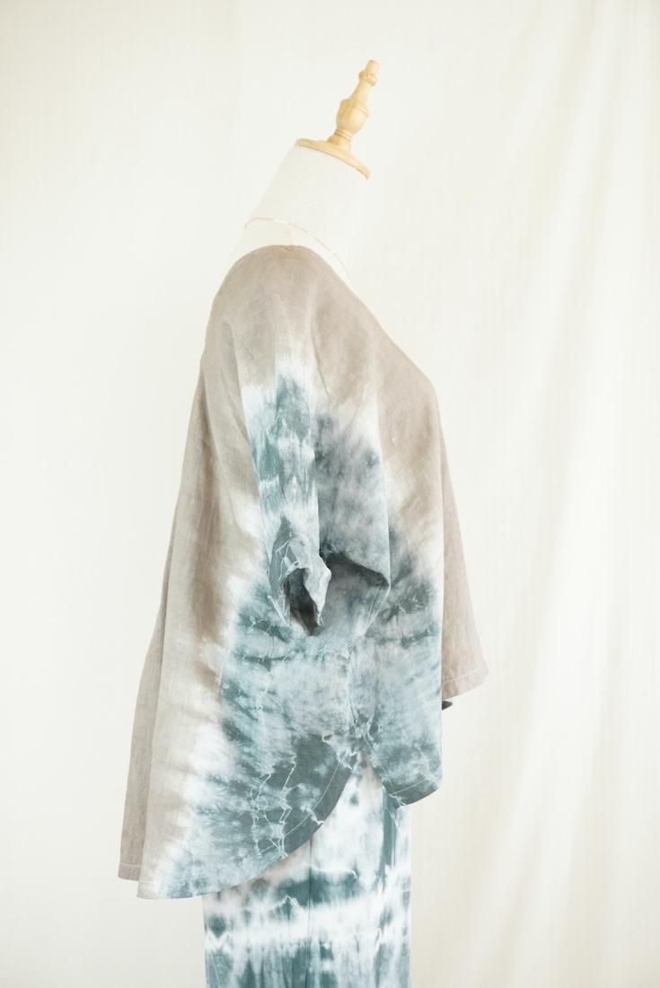 French Linen Relax Top  Taupe x Black 