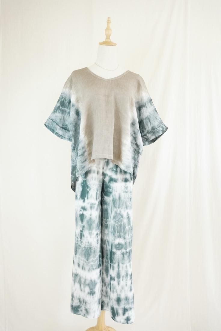 French Linen Relax Top  Taupe x Black 