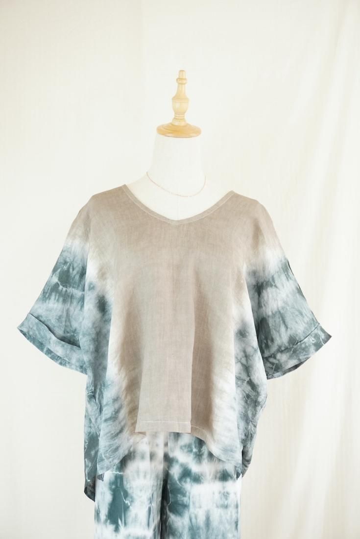 French Linen Relax Top  Taupe x Black 