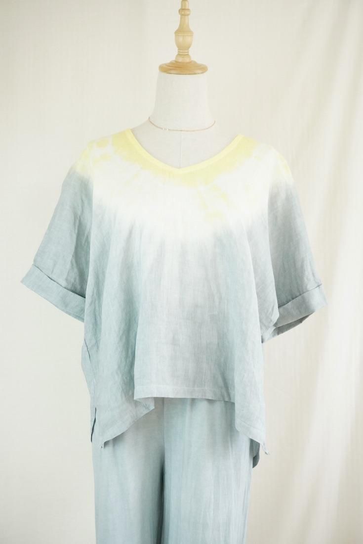 French Linen Relax Top  Lightgray x Lemon 