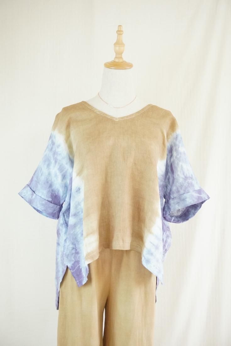 French Linen Relax Top  Hazelnuts x Lavender 