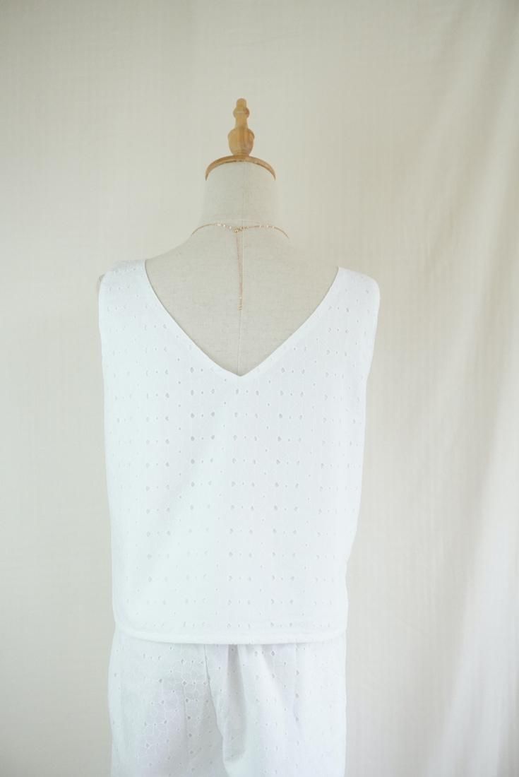 Lace Back Open Tank  White 