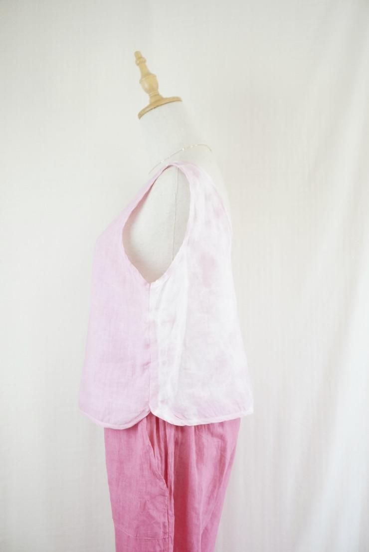 French Linen Back Open Tank Cherry Blossoms 