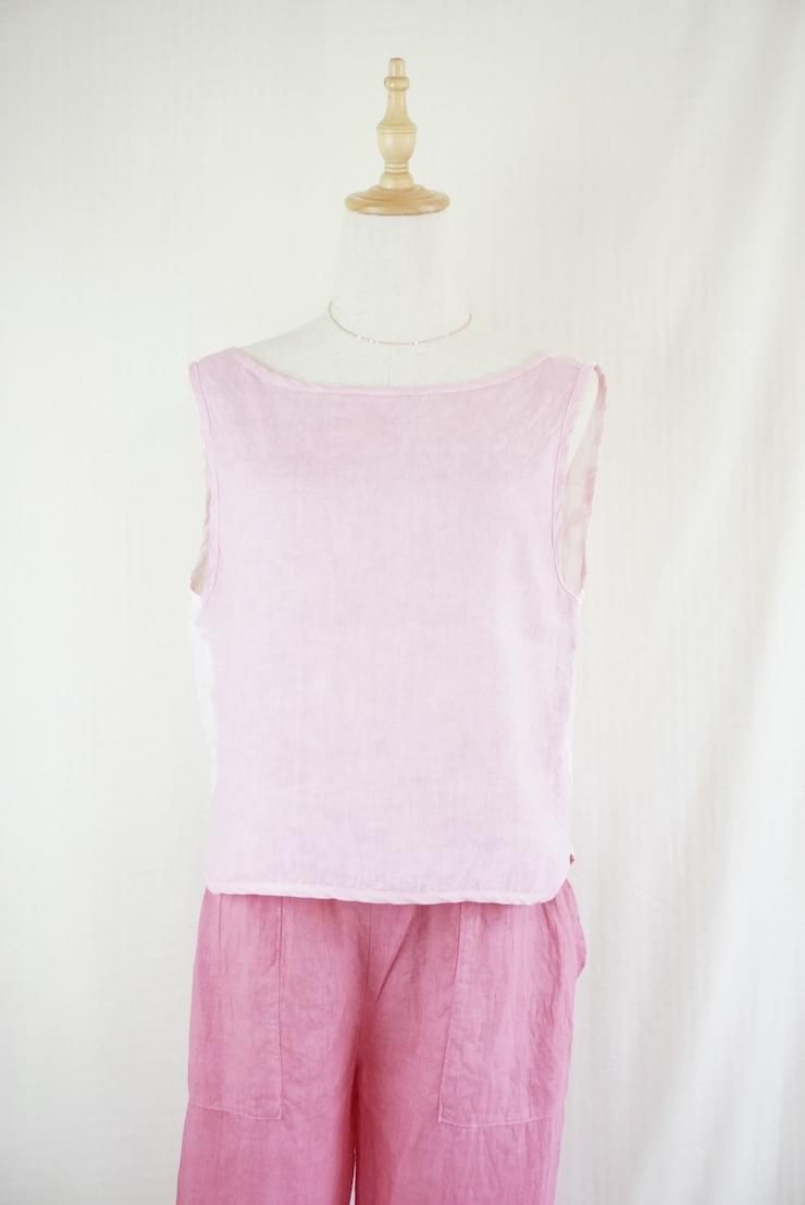 French Linen Back Open Tank Cherry Blossoms 
