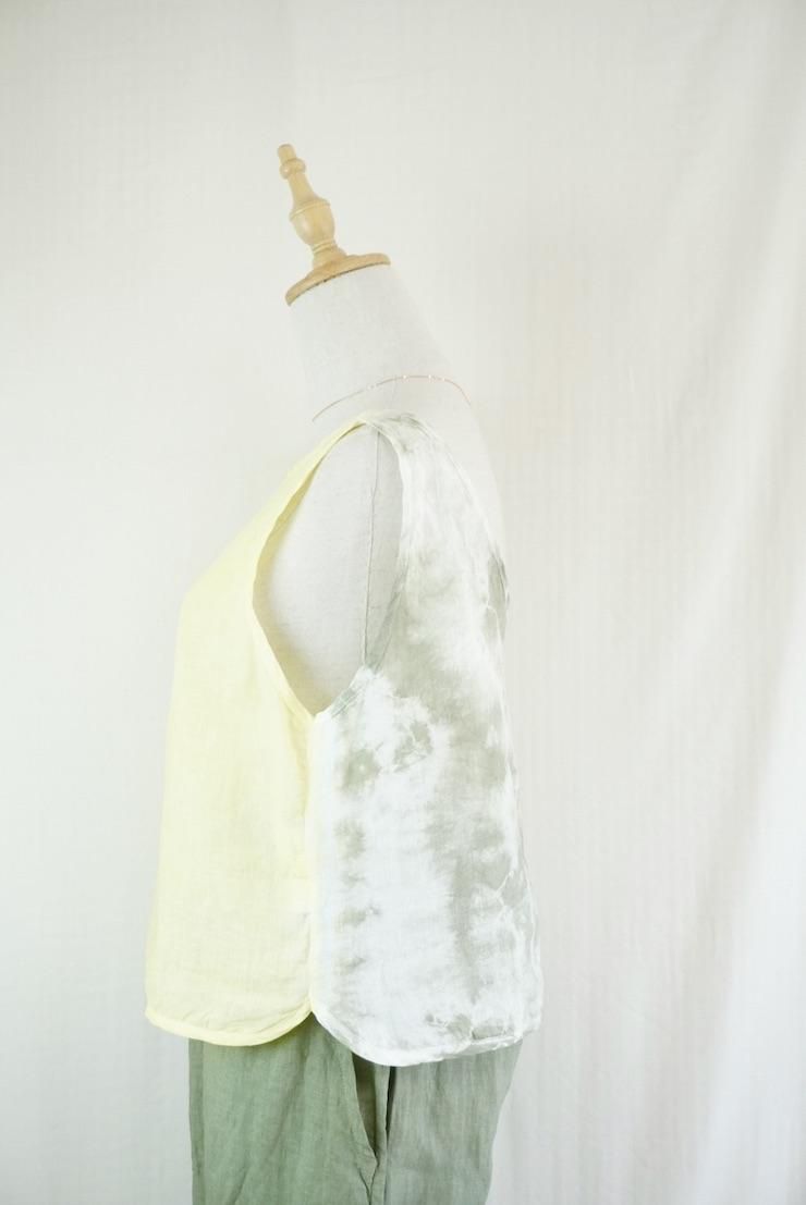 French Linen Back Open Tank Lemon x Greentea 
