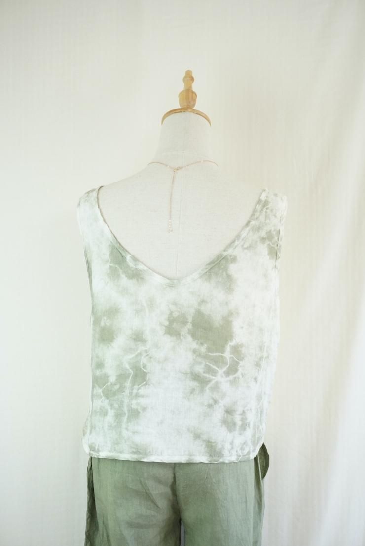 French Linen Back Open Tank Lemon x Greentea 