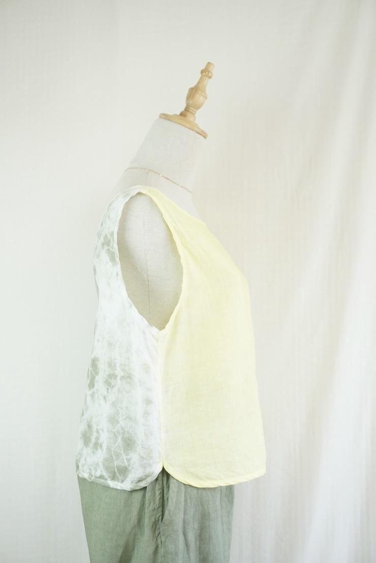 French Linen Back Open Tank Lemon x Greentea 