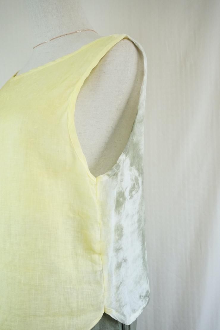 French Linen Back Open Tank Lemon x Greentea 