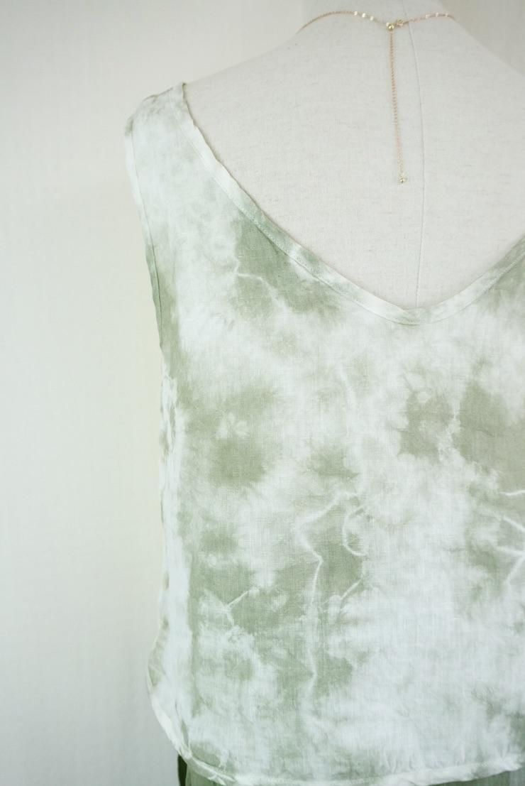 French Linen Back Open Tank Lemon x Greentea 