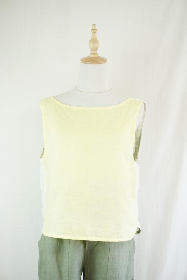 French Linen Back Open Tank Lemon x Greentea 