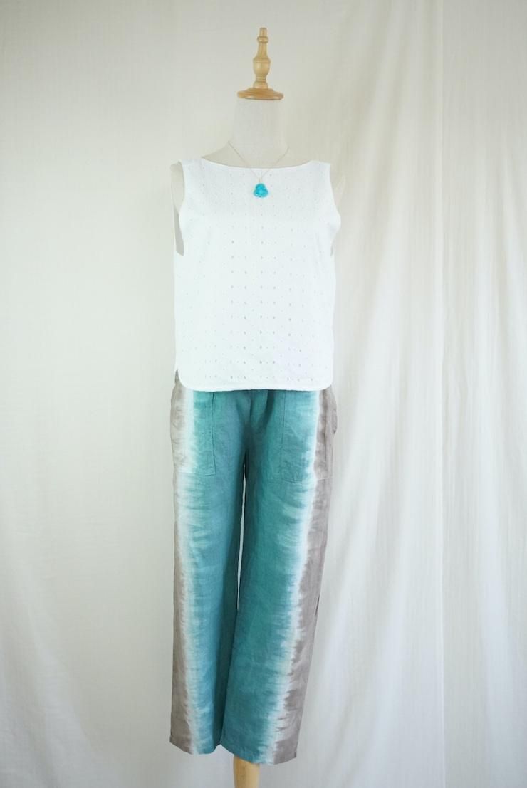 French Linen Easy Pants Deepgreen x Brown 