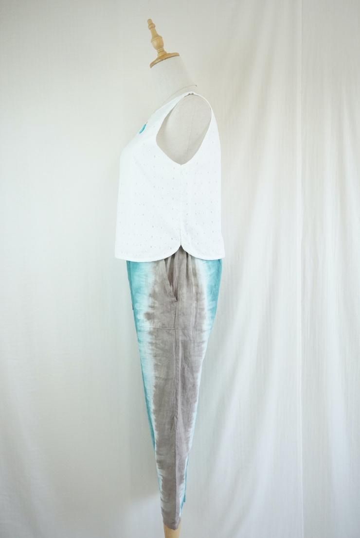 French Linen Easy Pants Deepgreen x Brown 
