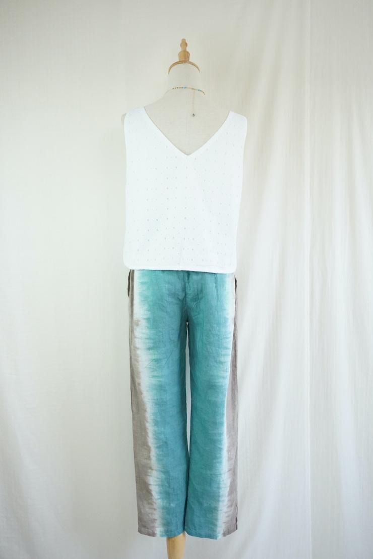 French Linen Easy Pants Deepgreen x Brown 