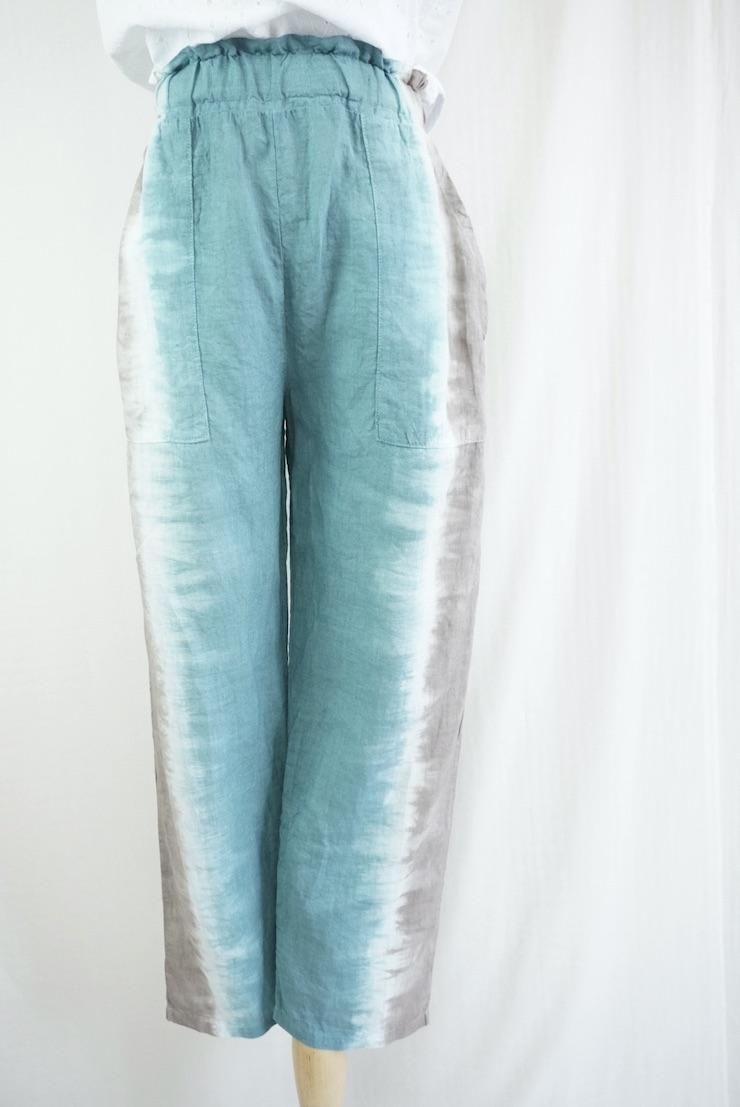 French Linen Easy Pants Deepgreen x Brown 