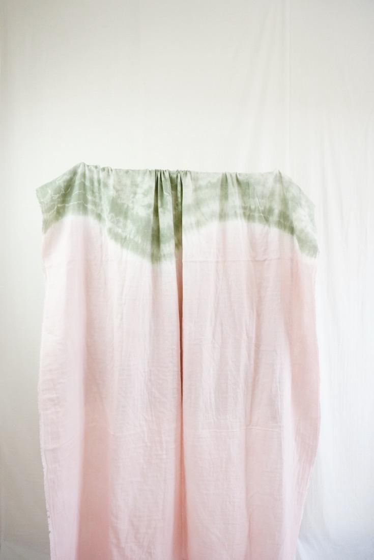 Organic Cotton W-gauze Big stole “Pinkbeige x Greentea” 