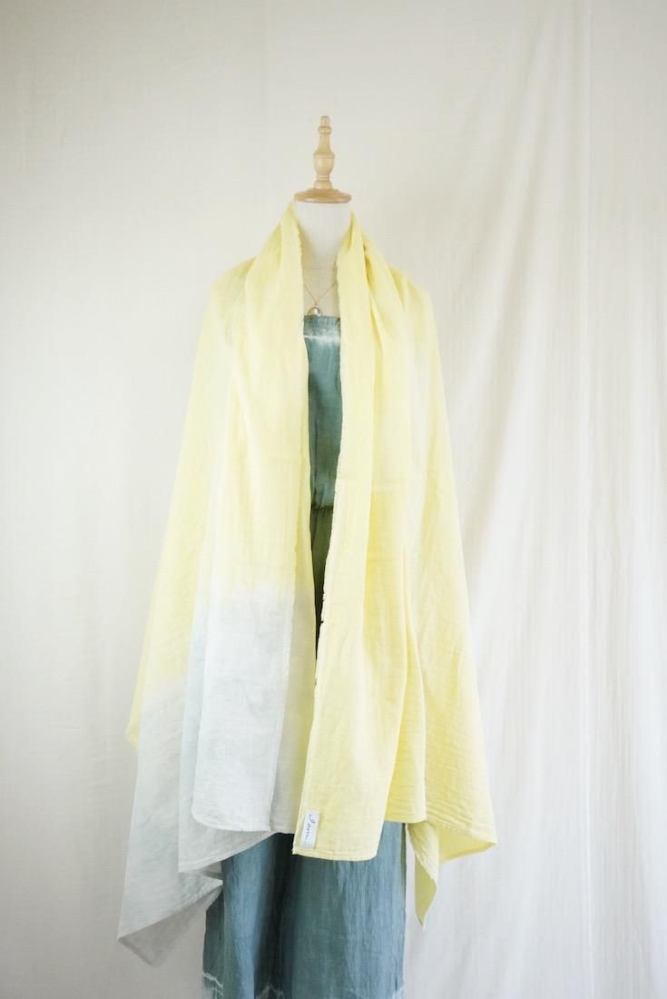 Organic Cotton W-gauze Big stole “Lemon x Lightgray” 