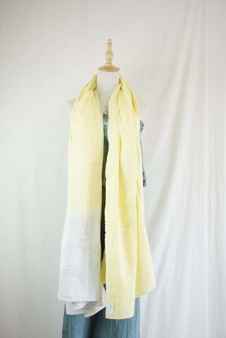 Organic Cotton W-gauze Big stole “Lemon x Lightgray” 