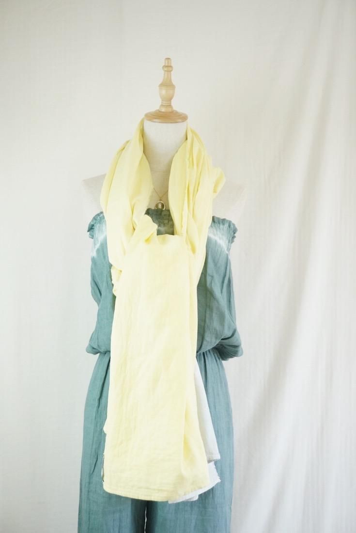 Organic Cotton W-gauze Big stole “Lemon x Lightgray” 