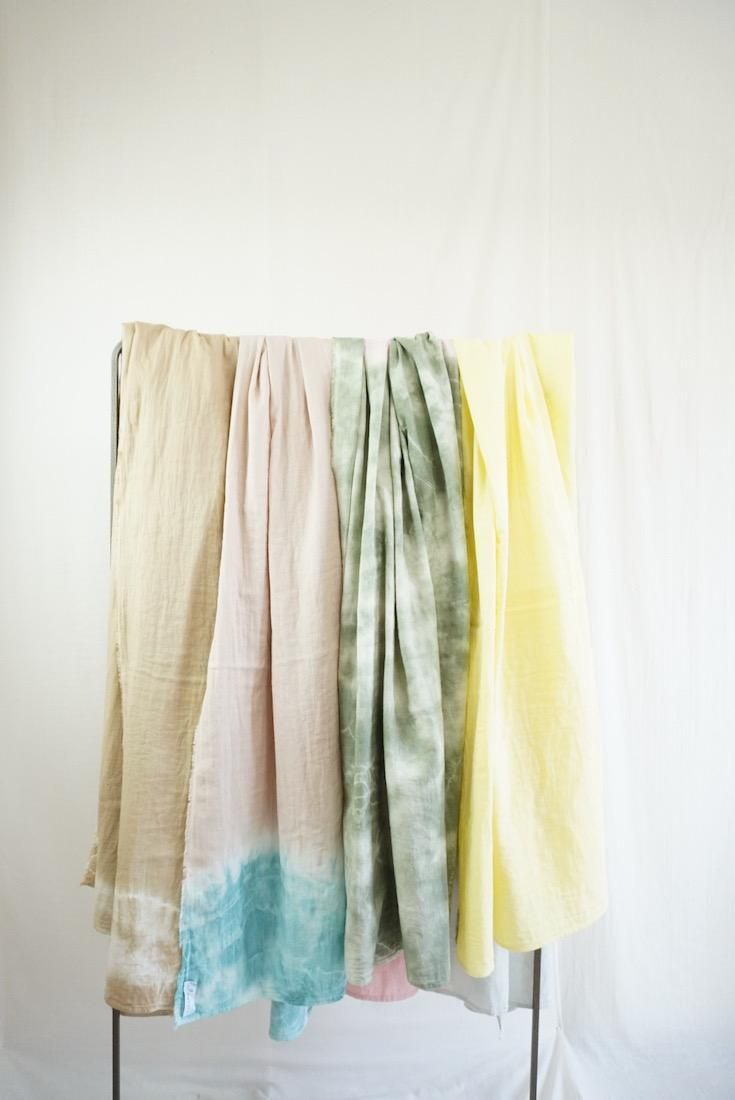 Organic Cotton W-gauze Big stole “Lemon x Lightgray” 