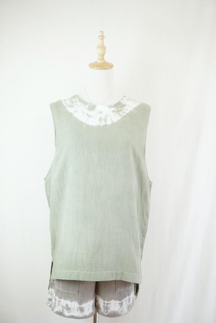W gauze Big silhouette tank Greentea 