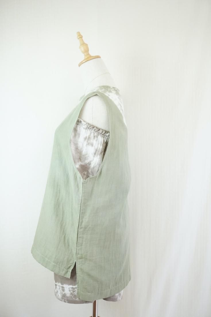 W gauze Big silhouette tank Greentea 