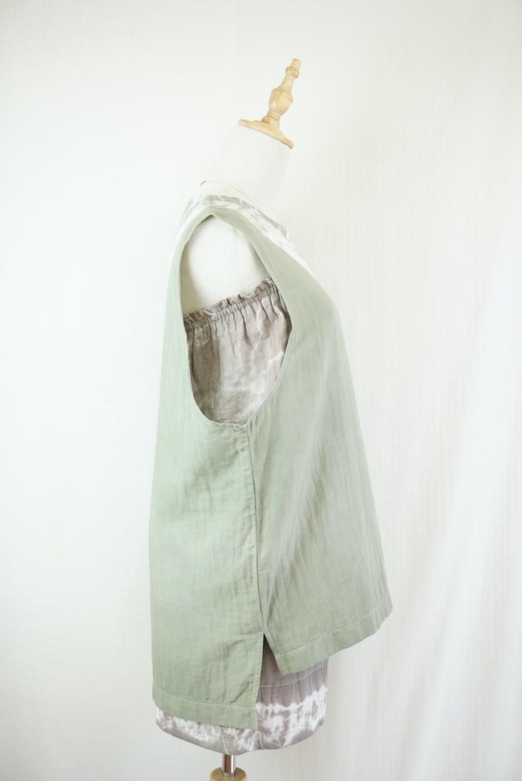 W gauze Big silhouette tank Greentea 