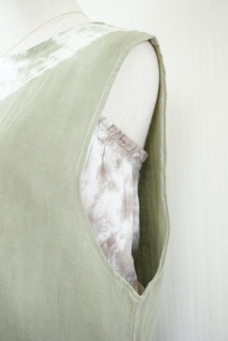 W gauze Big silhouette tank Greentea 