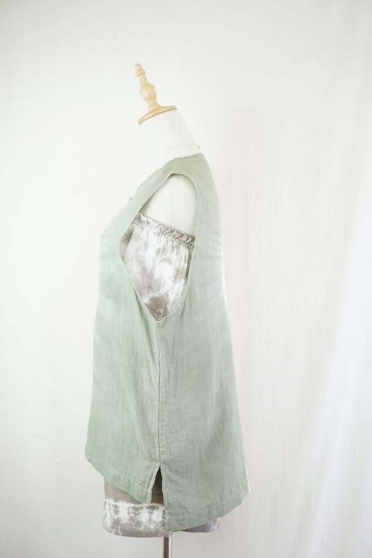 W gauze Big silhouette tank Pinkbeige x Greentea