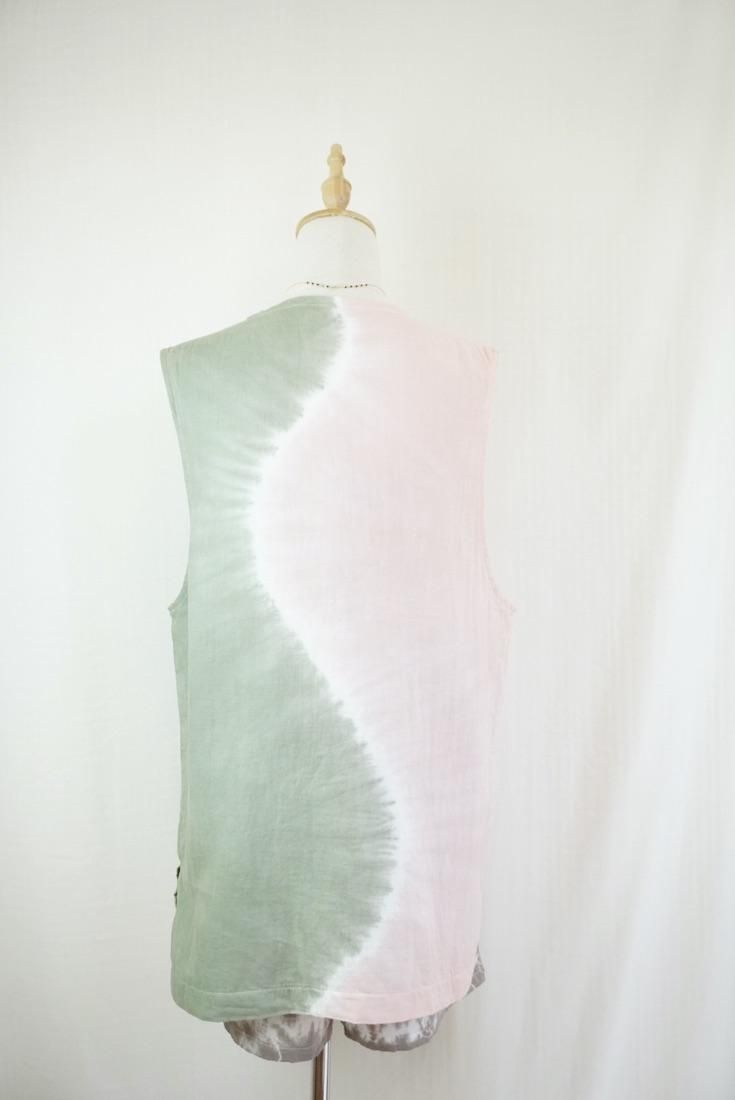 W gauze Big silhouette tank Pinkbeige x Greentea