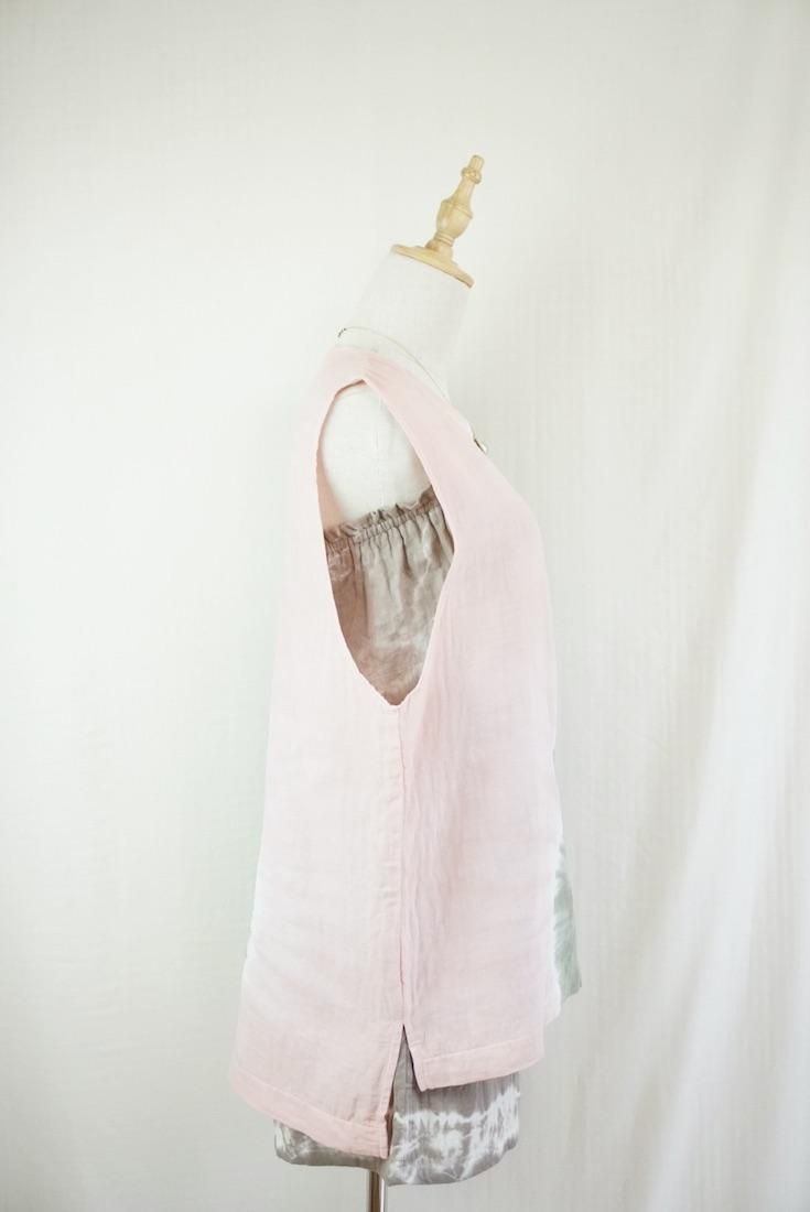 W gauze Big silhouette tank Pinkbeige x Greentea