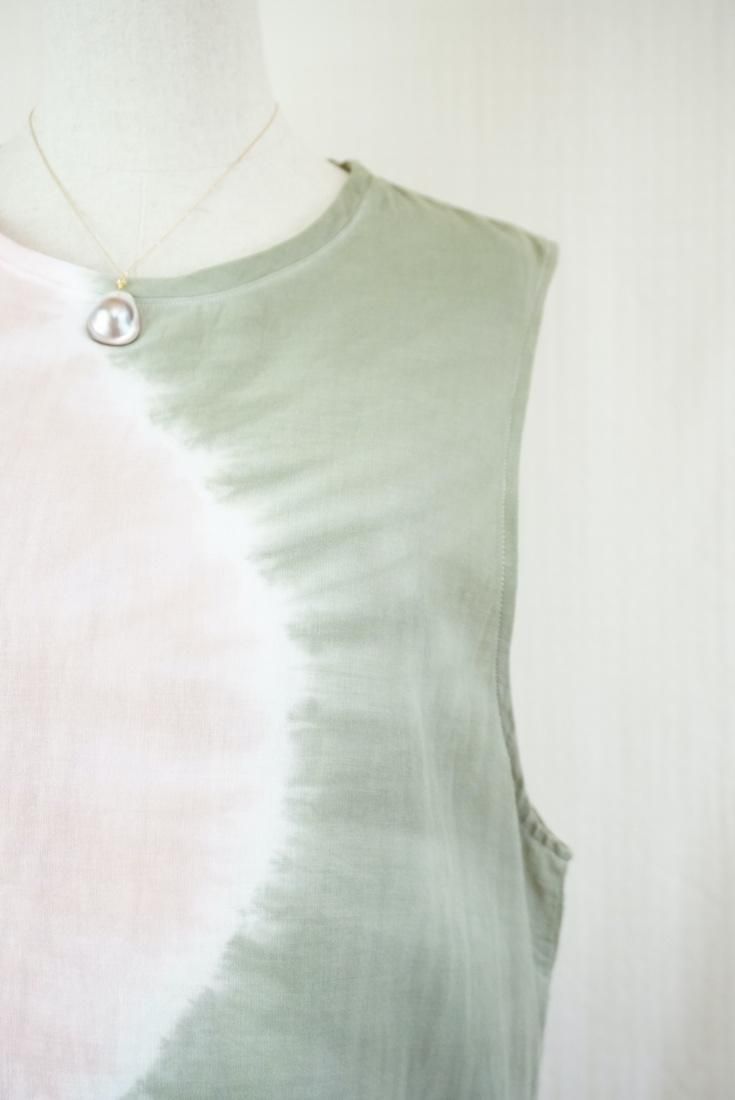 W gauze Big silhouette tank Pinkbeige x Greentea