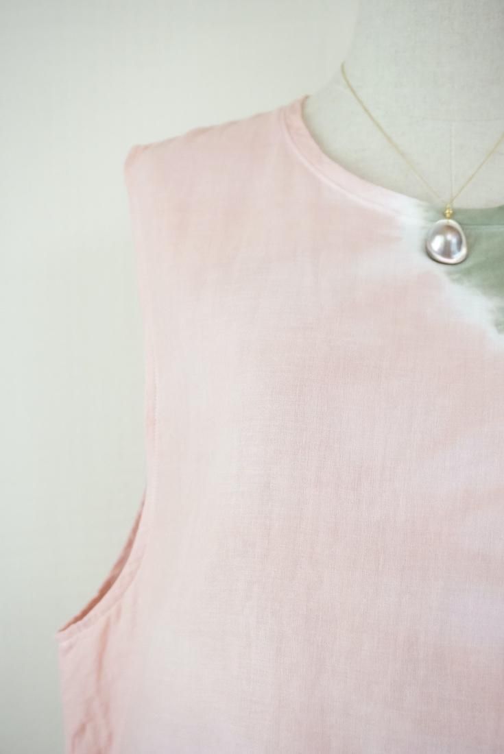 W gauze Big silhouette tank Pinkbeige x Greentea