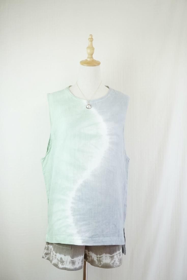 W gauze Big silhouette tank Pistachio x Lightgray