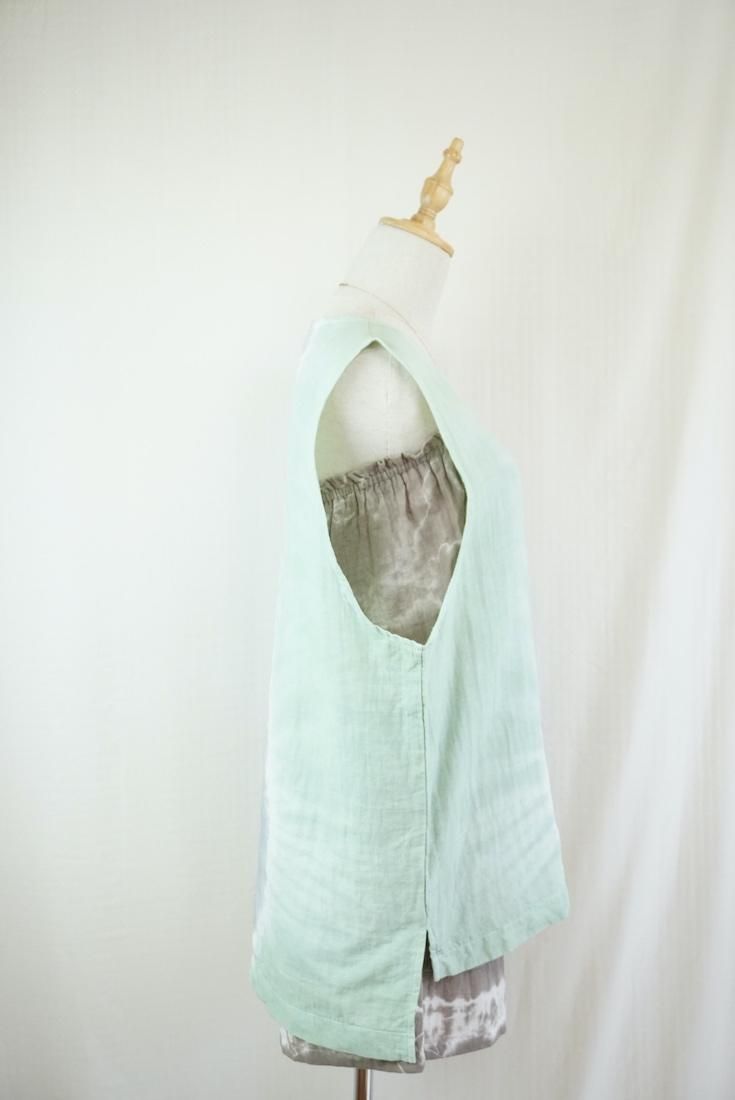 W gauze Big silhouette tank Pistachio x Lightgray
