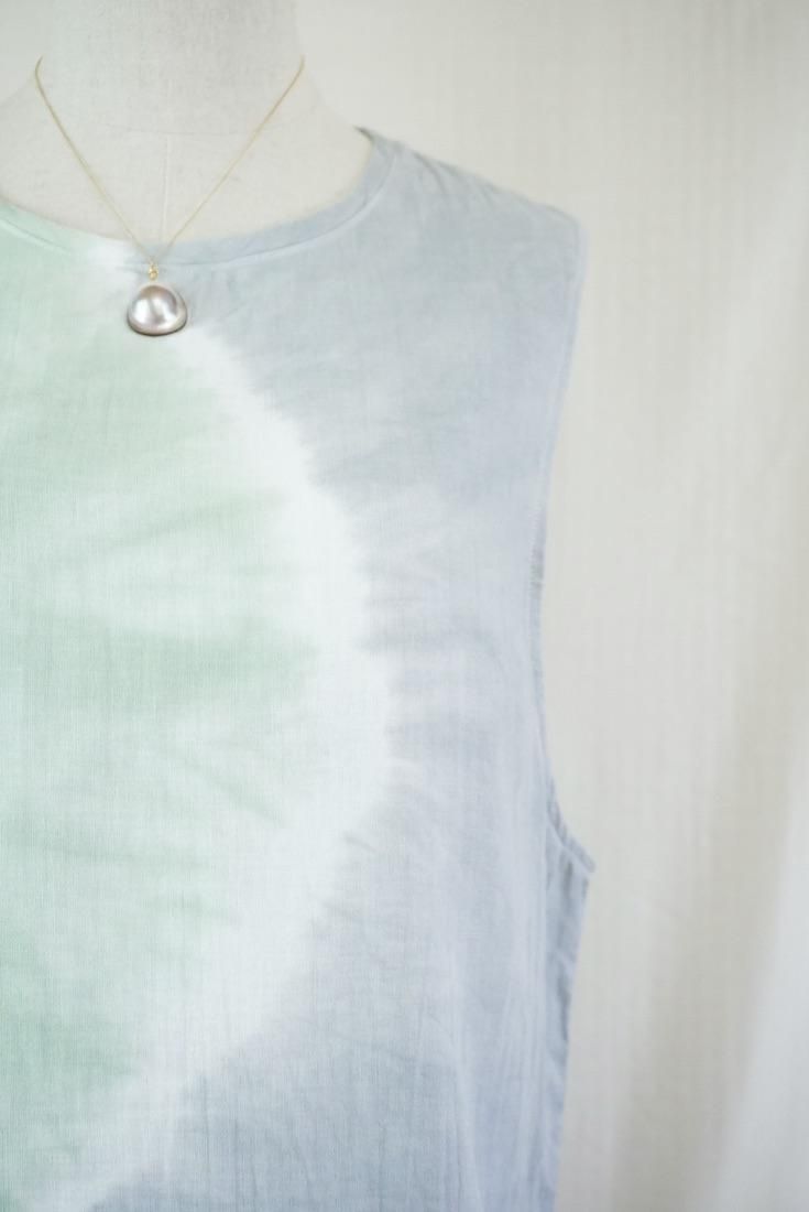 W gauze Big silhouette tank Pistachio x Lightgray